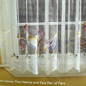 Farmland Country Chicken Rooster Valance/Tiers Kitchen Curtains VTG 2 Sets Lacy